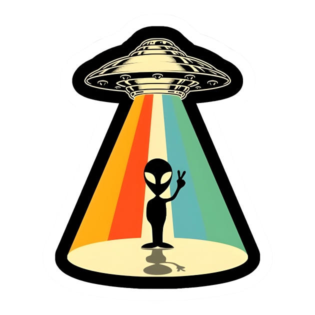 Vintage Alien UFO Retro Sunset